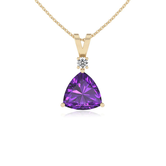 lab grown amethyst trillion solitaire v-bale necklaces in yellow gold 
