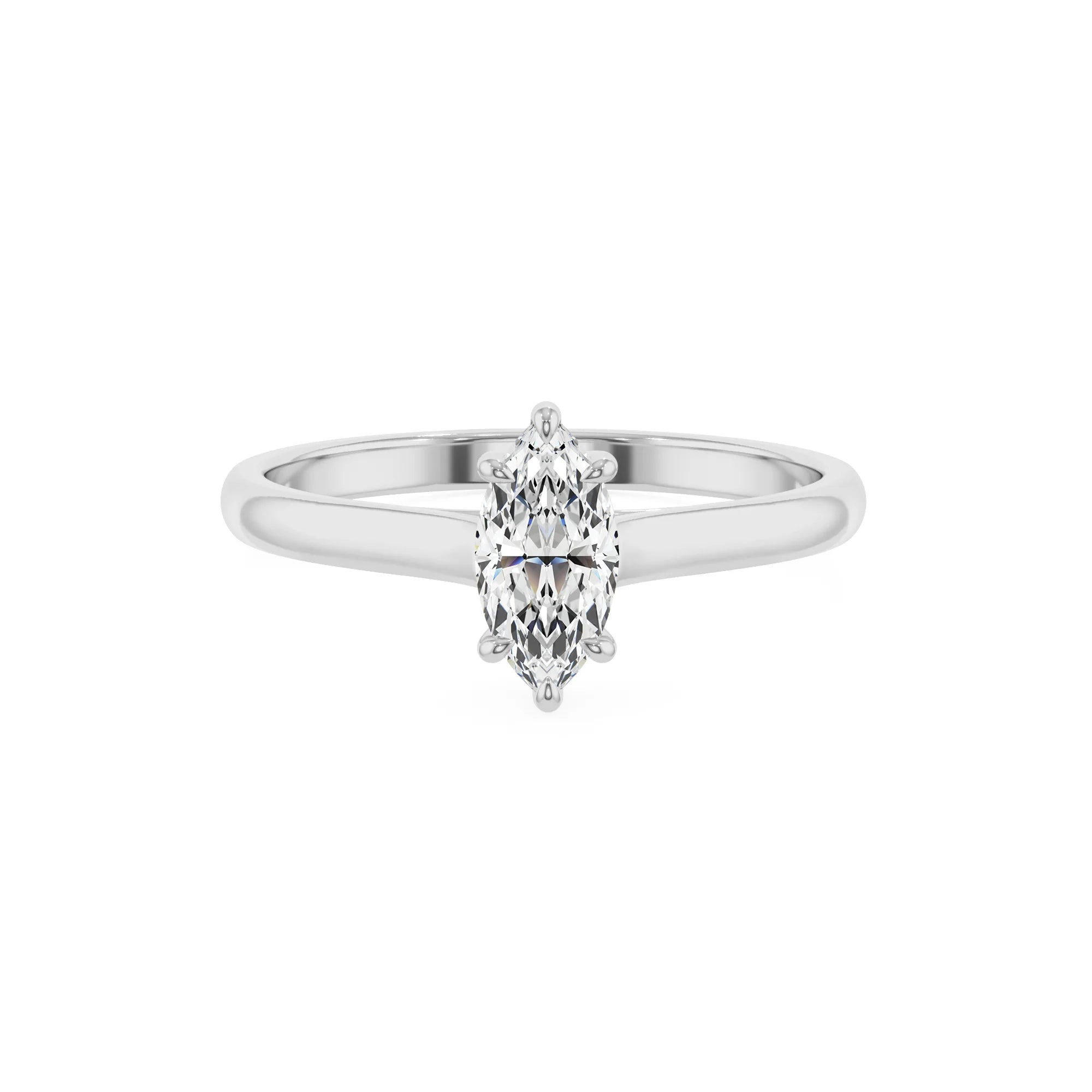 lab grown moissanite marquise solitaire rings in white gold 