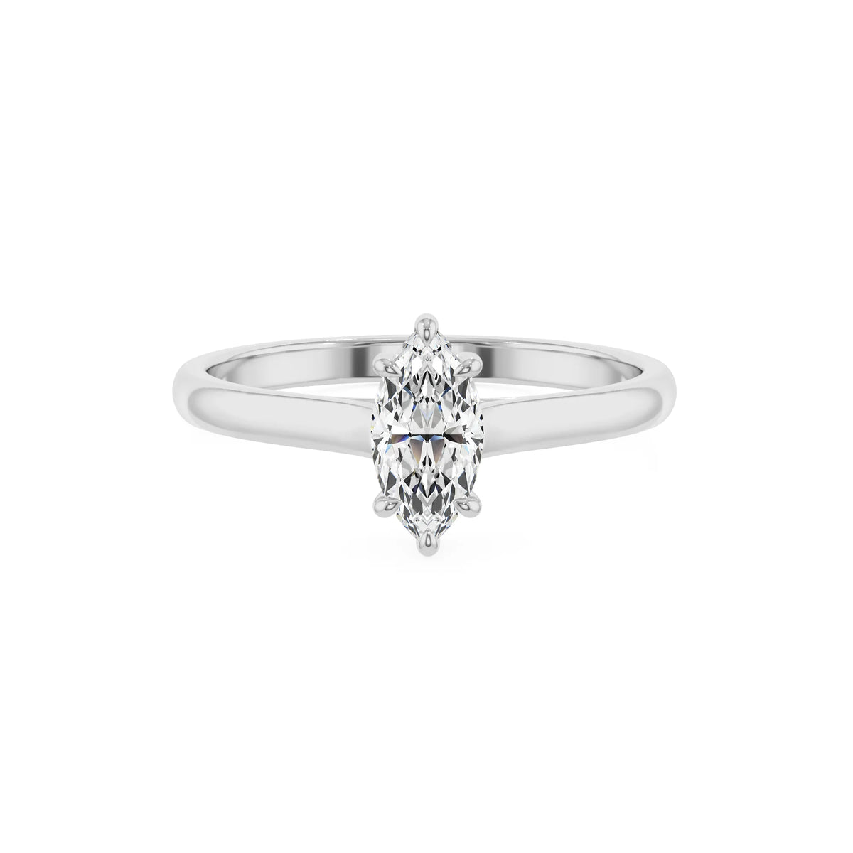 lab grown moissanite marquise solitaire rings in white gold 