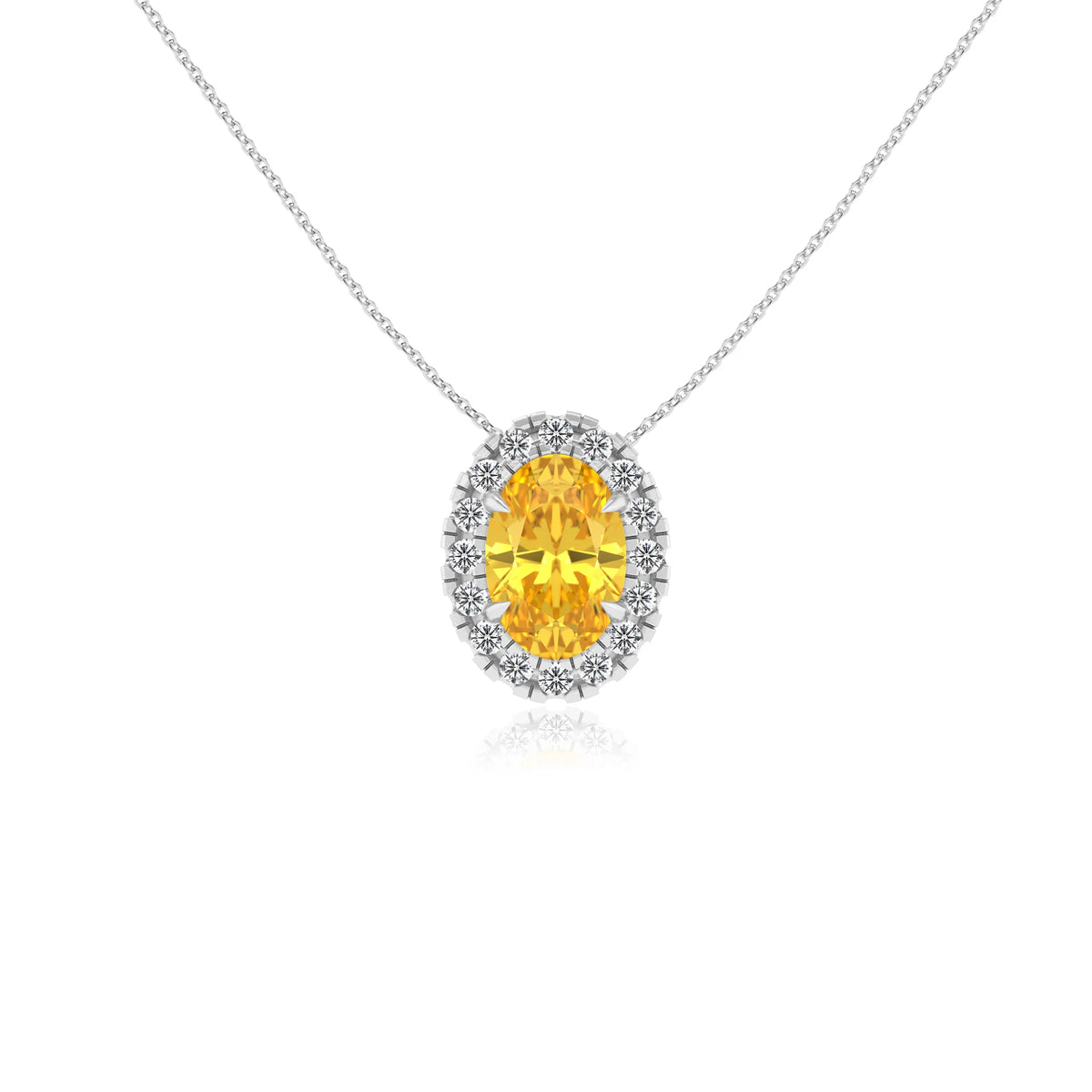 lab grown yellow sapphire oval solitaire necklaces in platinum 