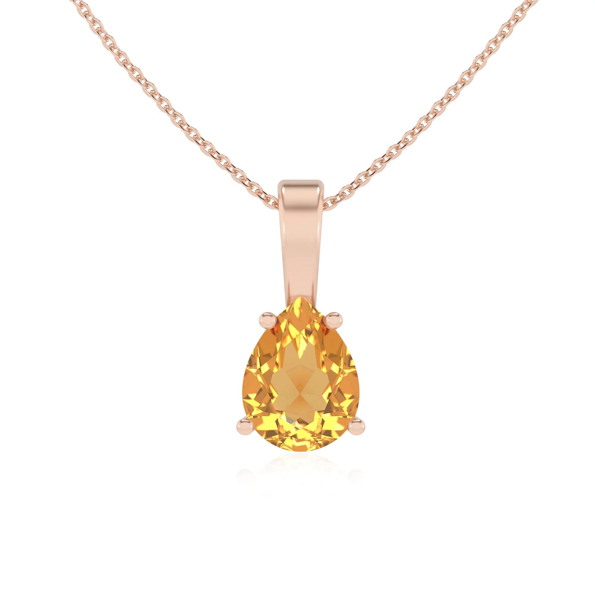 lab grown citrine pear solitaire necklaces in rose gold 