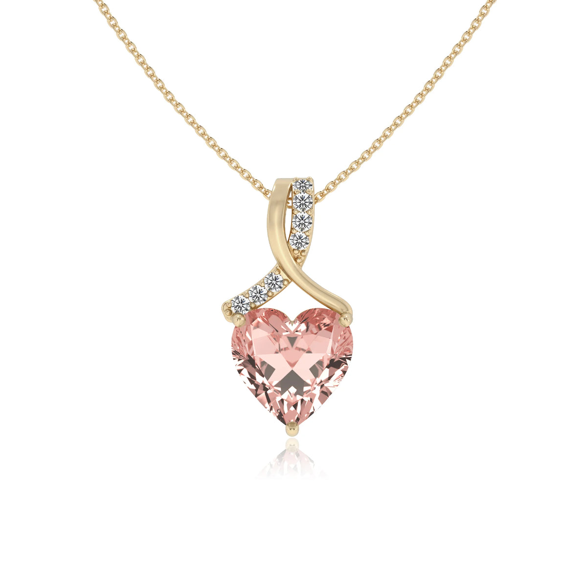 lab grown morganite heart solitaire necklaces in yellow gold 