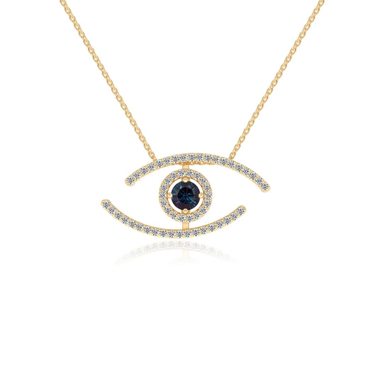 lab grown alexandrite round solitaire necklaces in yellow gold 