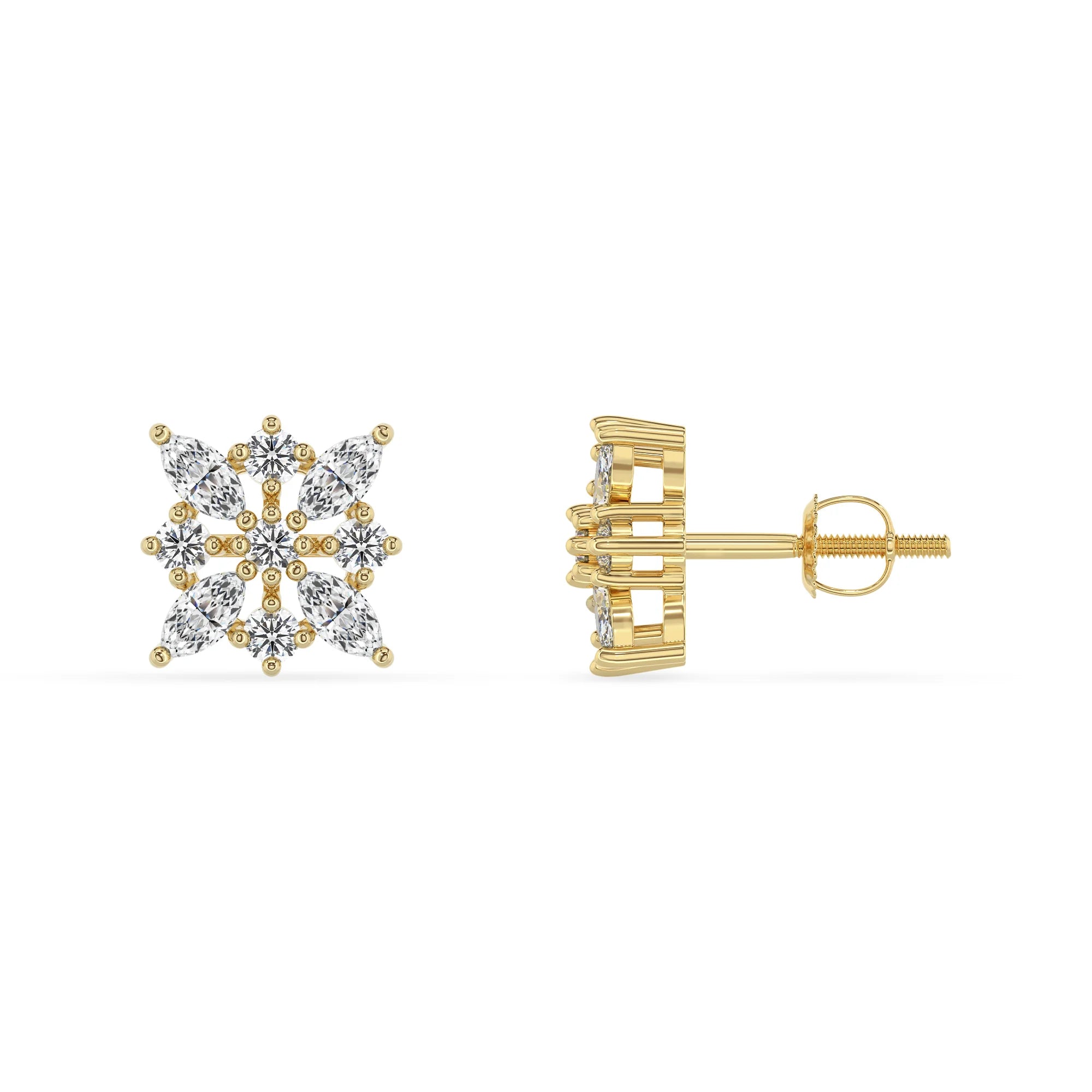 lab grown diamond marquise stud earrings in yellow gold 