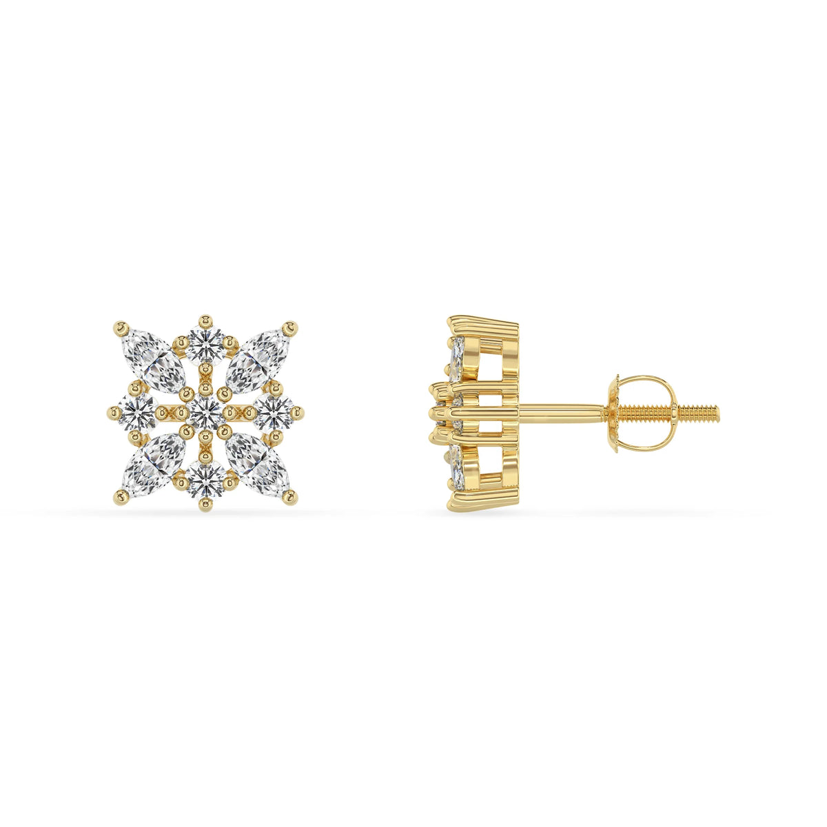lab grown diamond marquise stud earrings in yellow gold 