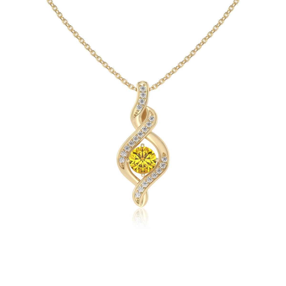 lab grown yellow-sapphire round solitaire necklaces in yellow gold 