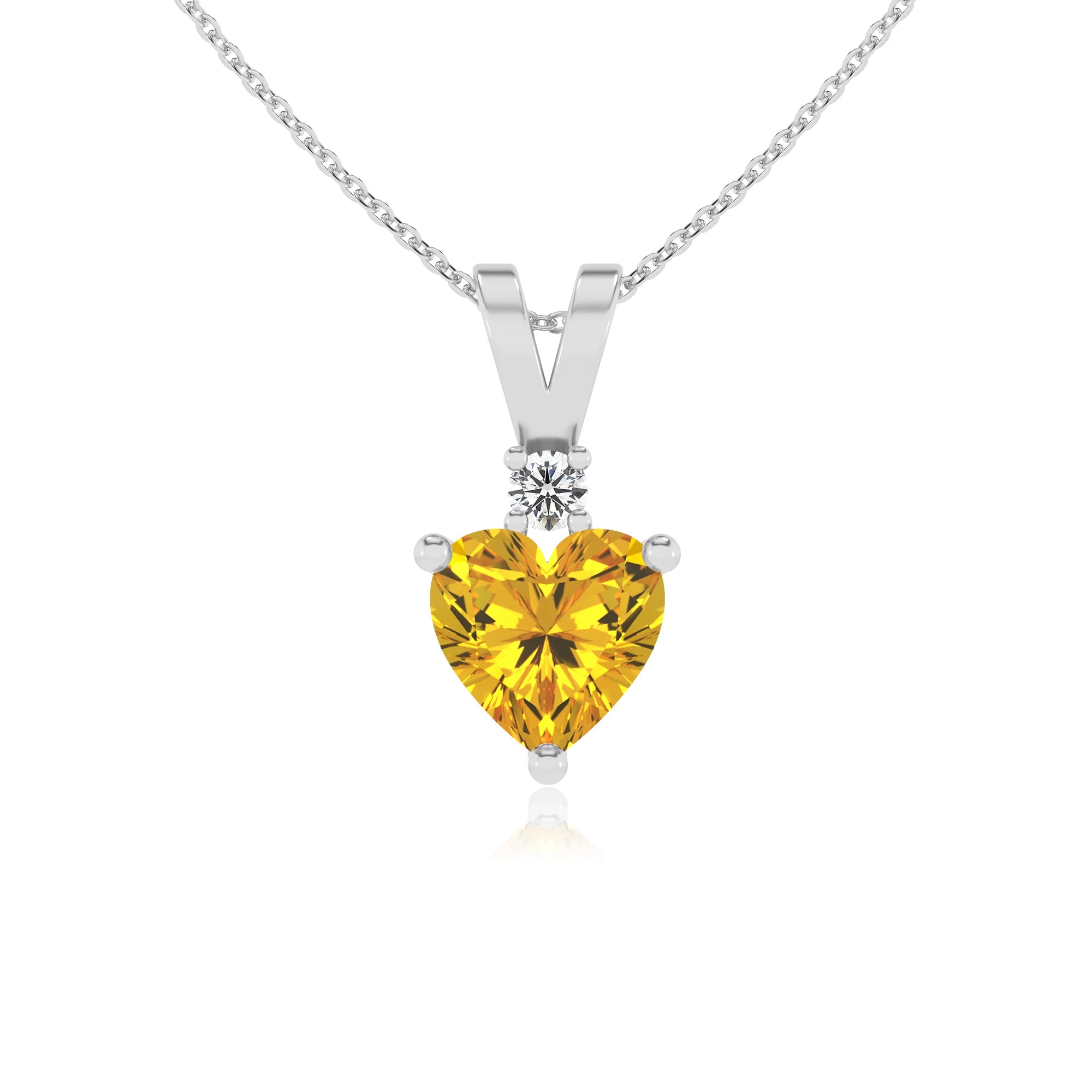 lab grown yellow-sapphire heart solitaire v-bale necklaces in platinum 