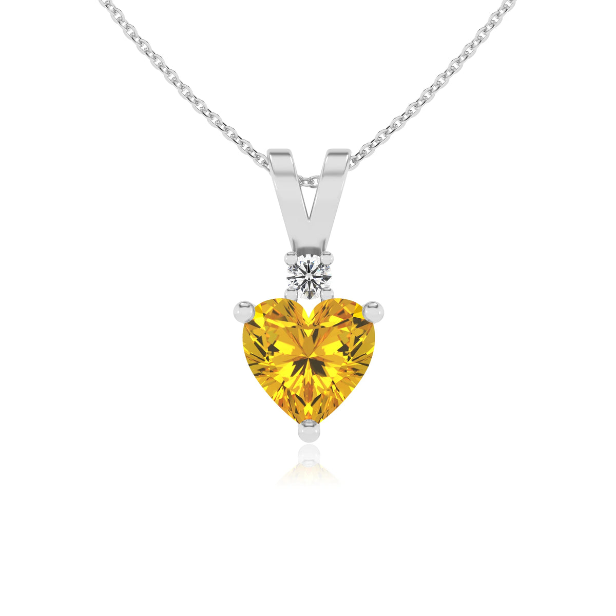 lab grown yellow-sapphire heart solitaire v-bale necklaces in platinum 