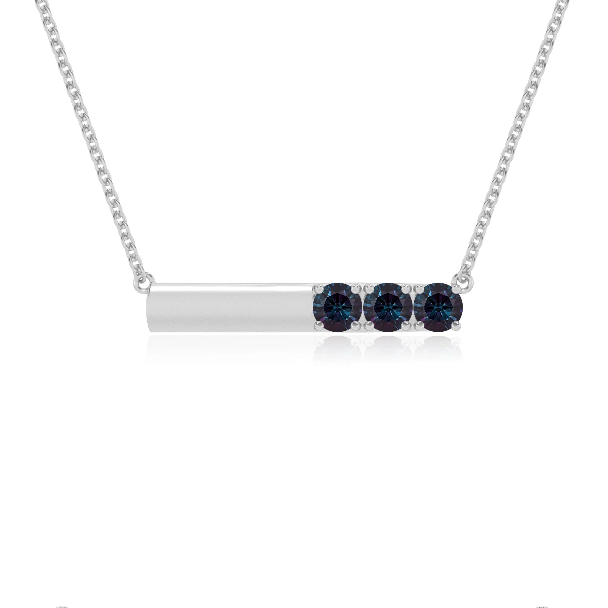 lab grown alexandrite round bar v-bale necklaces in white gold 