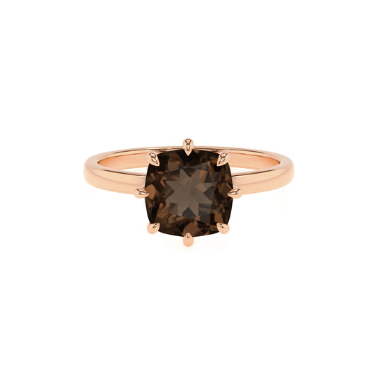 natural smoky-quartz cushion solitaire rings in rose gold 