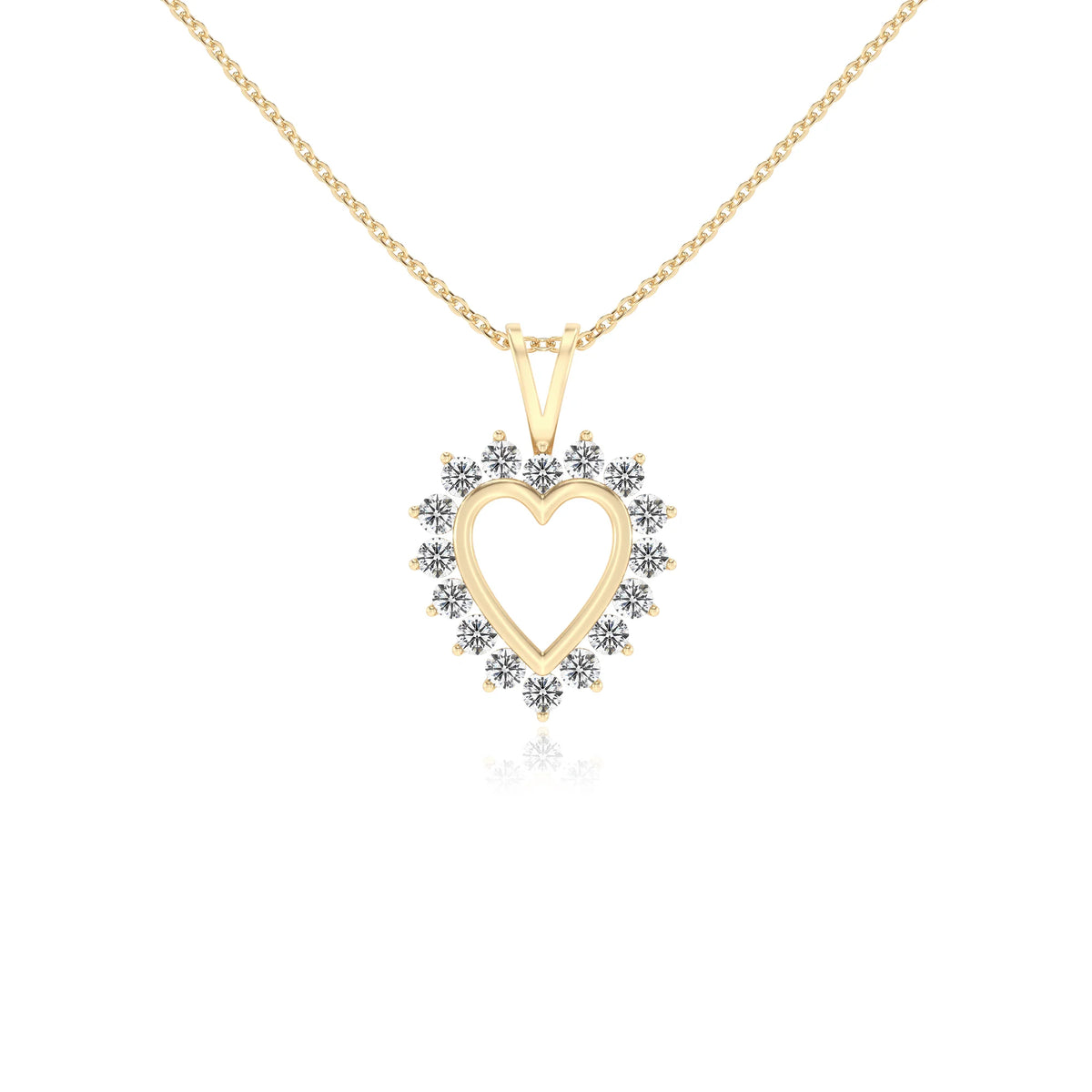 lab grown moissanite round v-bale necklaces in yellow gold 