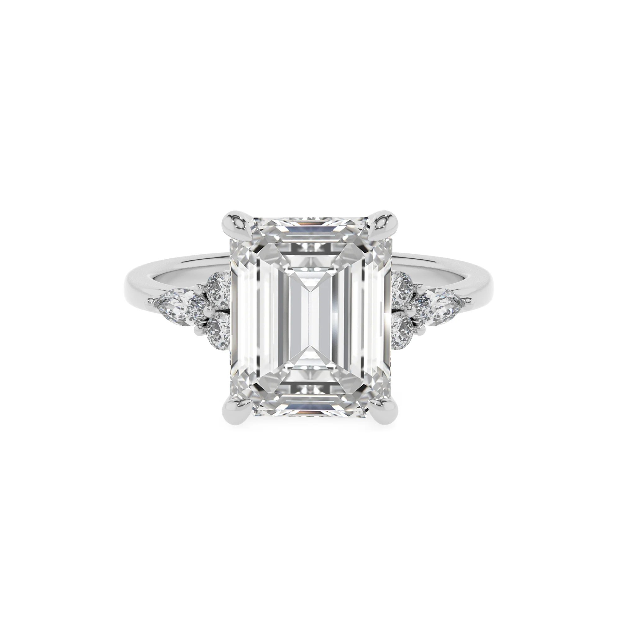 lab grown moissanite emerald cut solitaire rings in platinum 