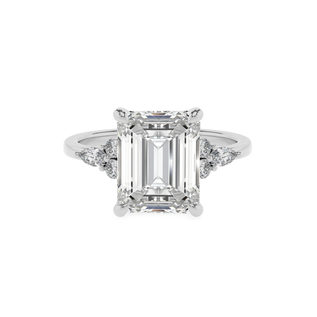 lab grown moissanite emerald cut solitaire rings in platinum 