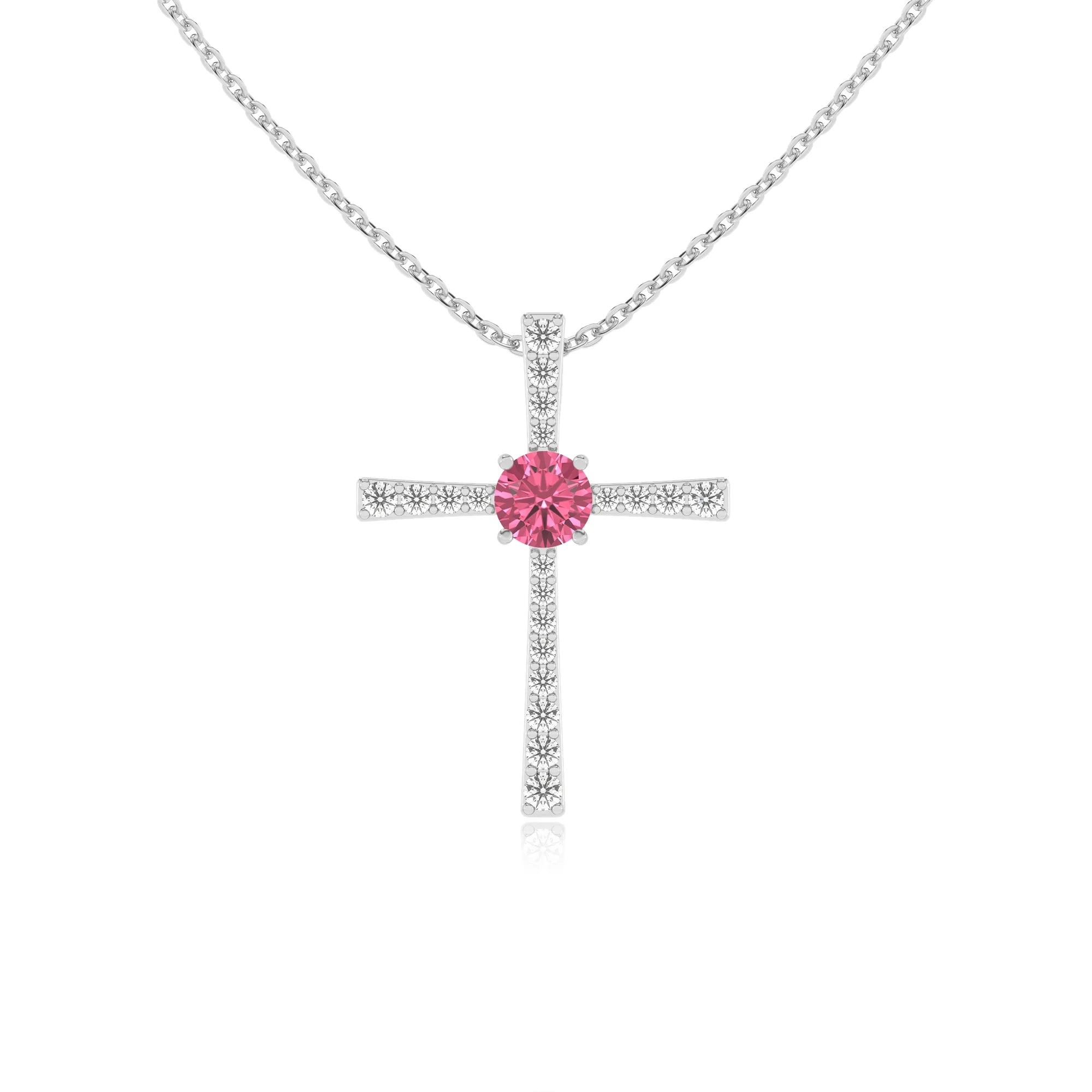 lab grown pink-tourmaline round infinity necklaces in platinum 