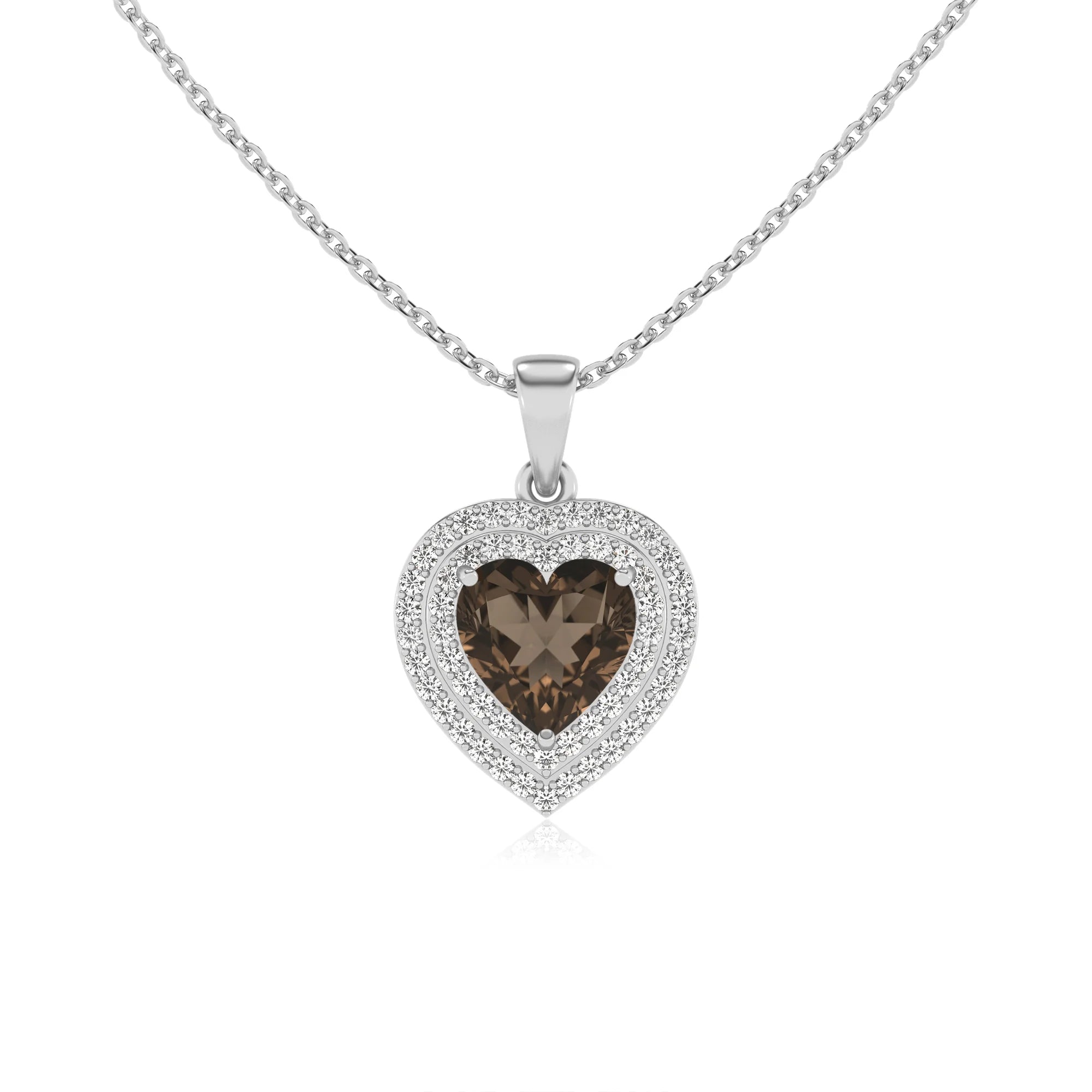 natural smoky quartz heart halo necklaces in platinum 