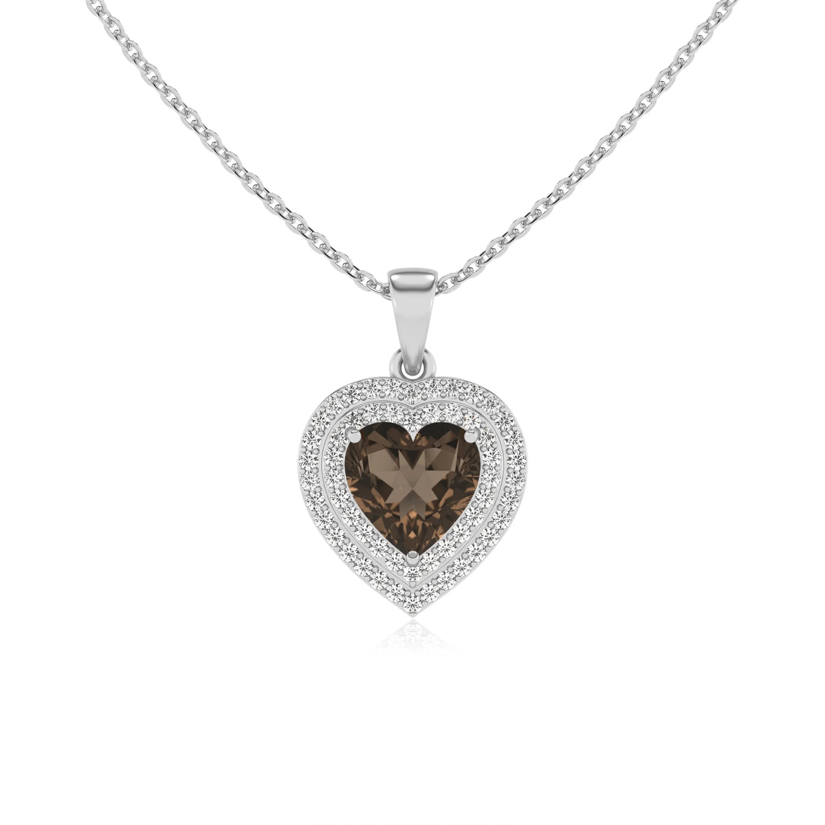 natural smoky quartz heart halo necklaces in platinum 