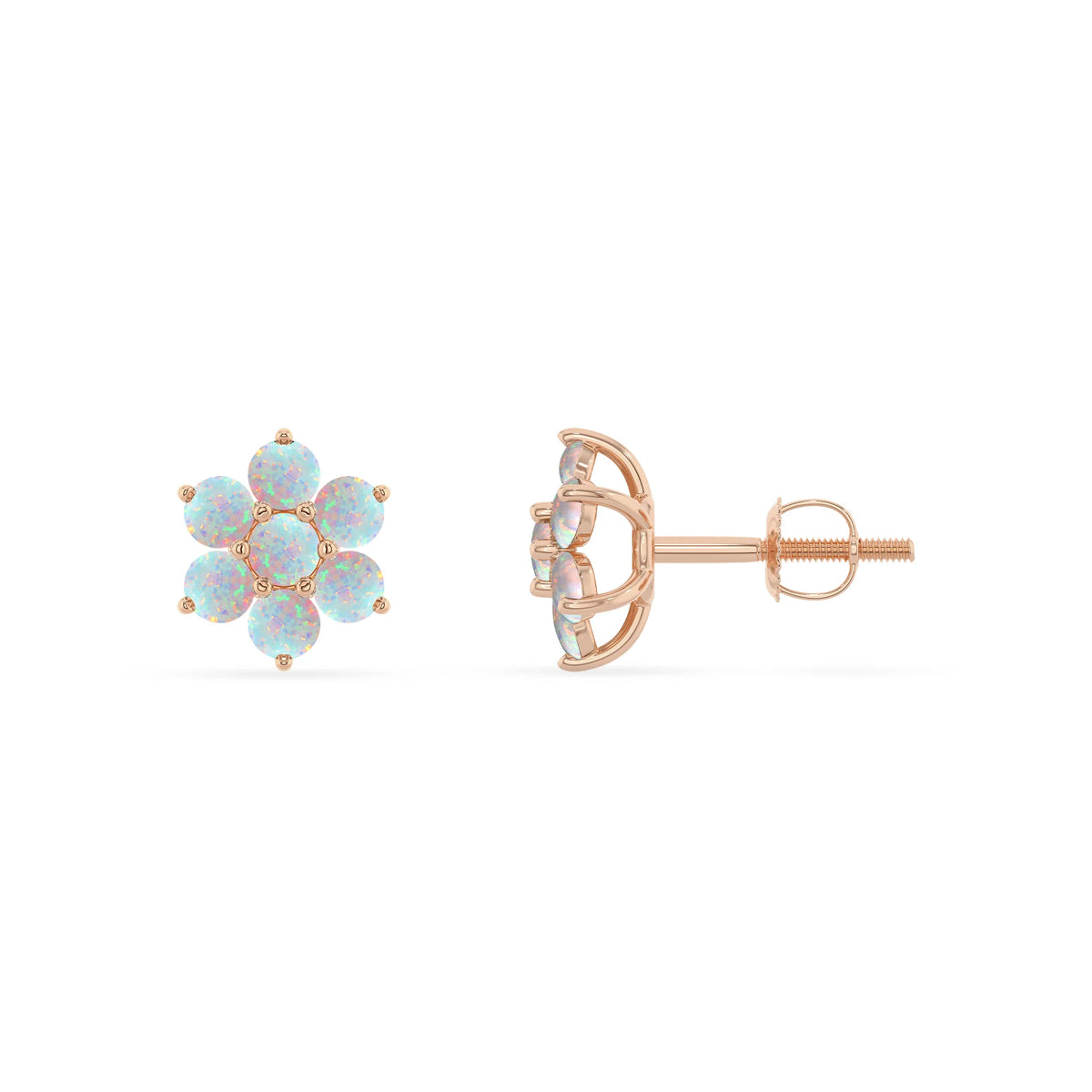 lab grown opal round stud earrings in rose gold 
