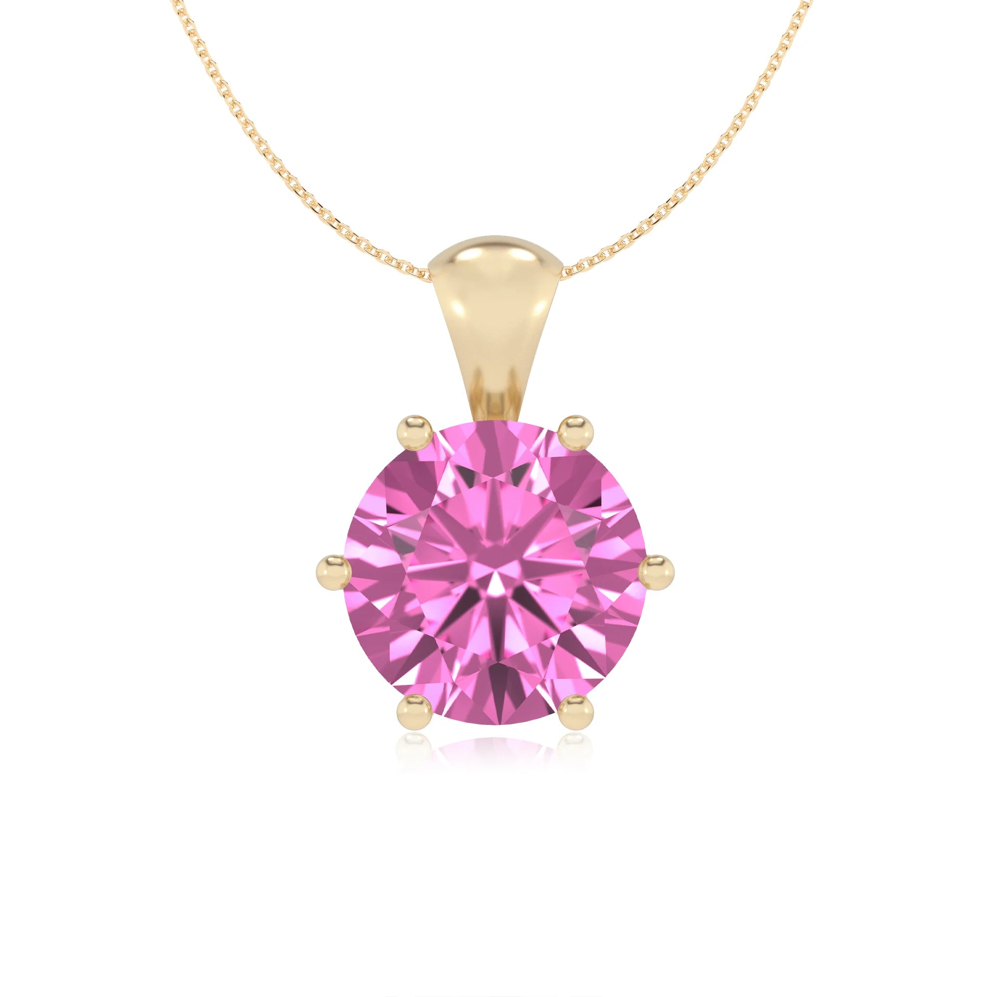 lab grown pink-sapphire round solitaire necklaces in yellow gold 