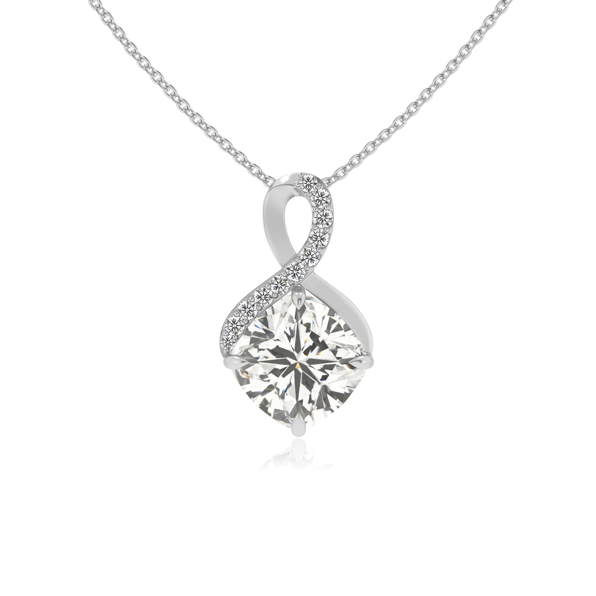 lab grown moissanite cushion infinity necklaces in platinum 