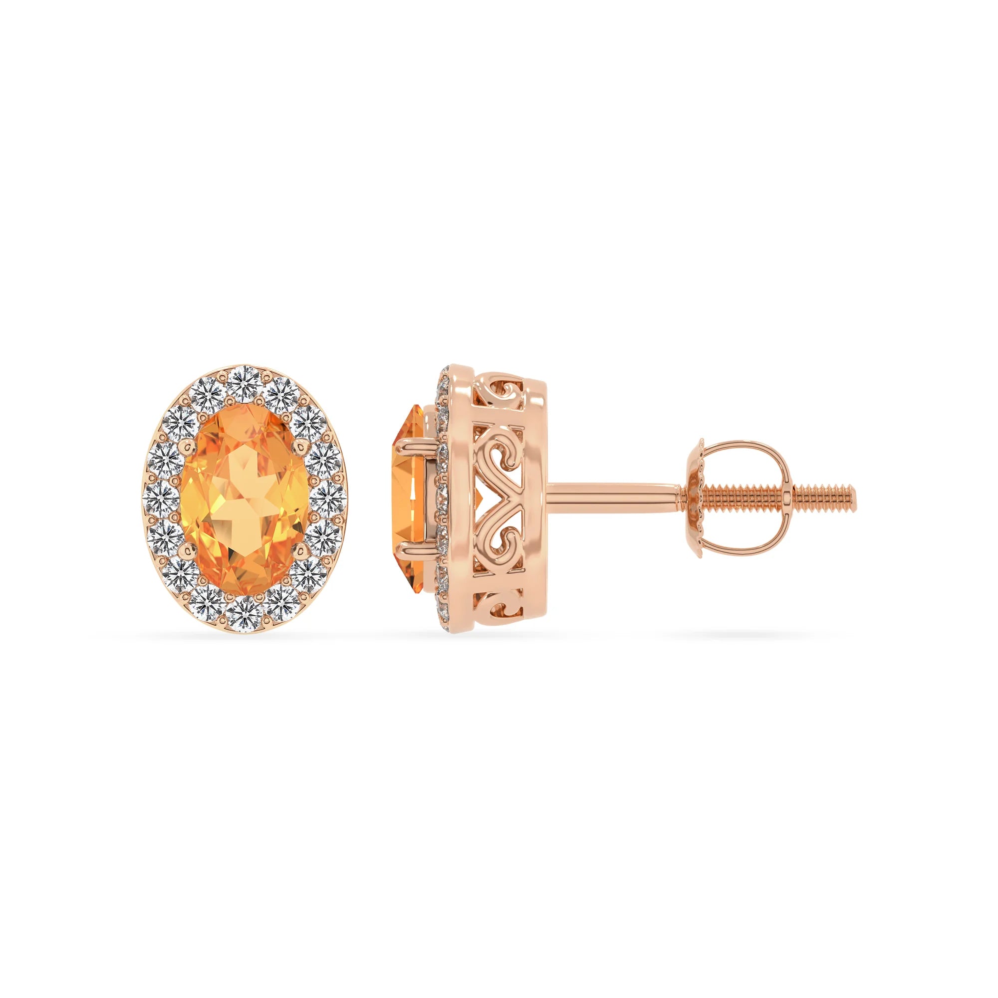 lab grown citrine oval stud earrings in rose gold 