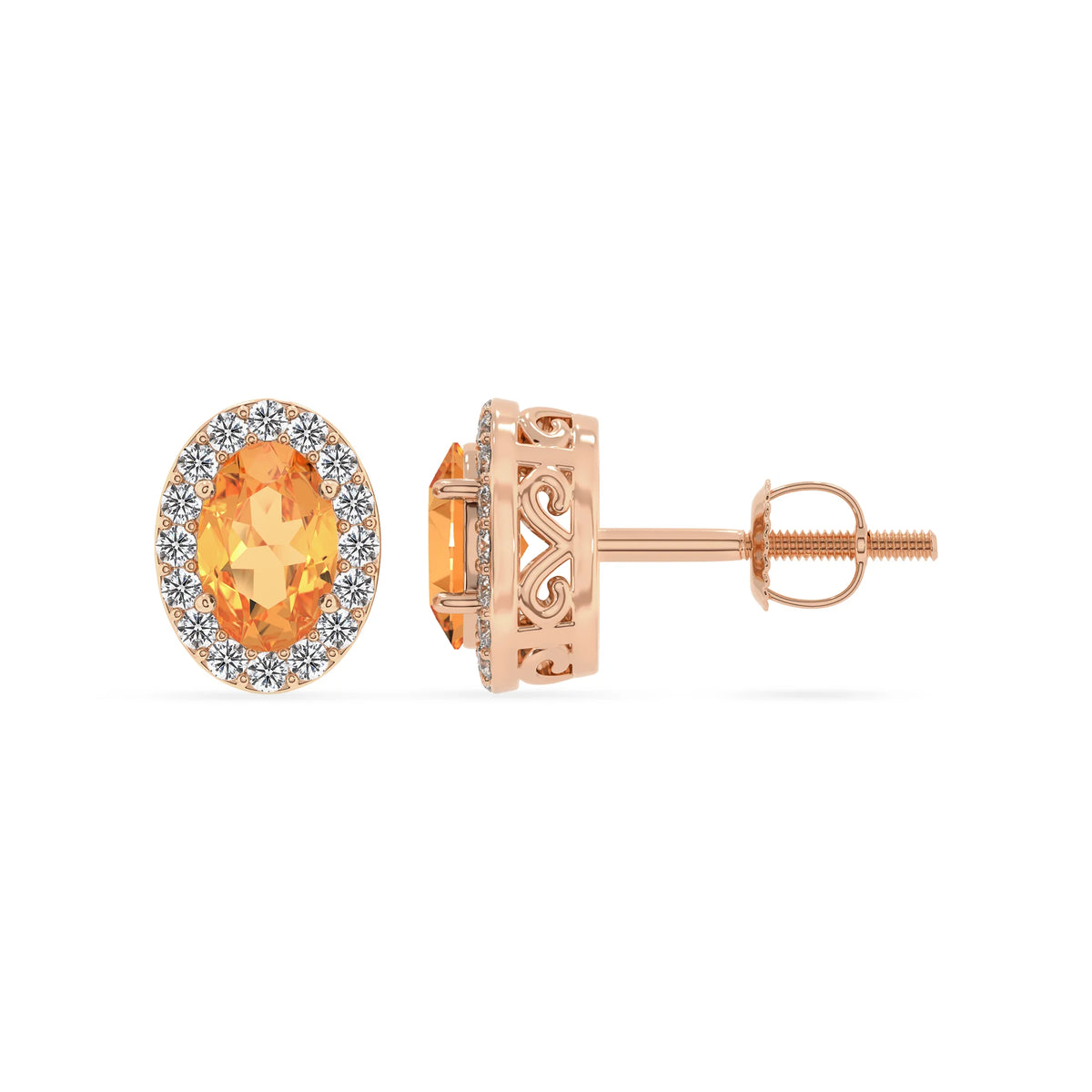 lab grown citrine oval stud earrings in rose gold 