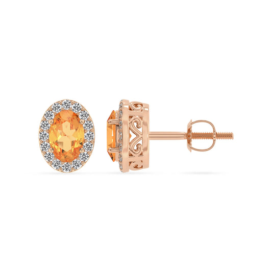 lab grown citrine oval stud earrings in rose gold 