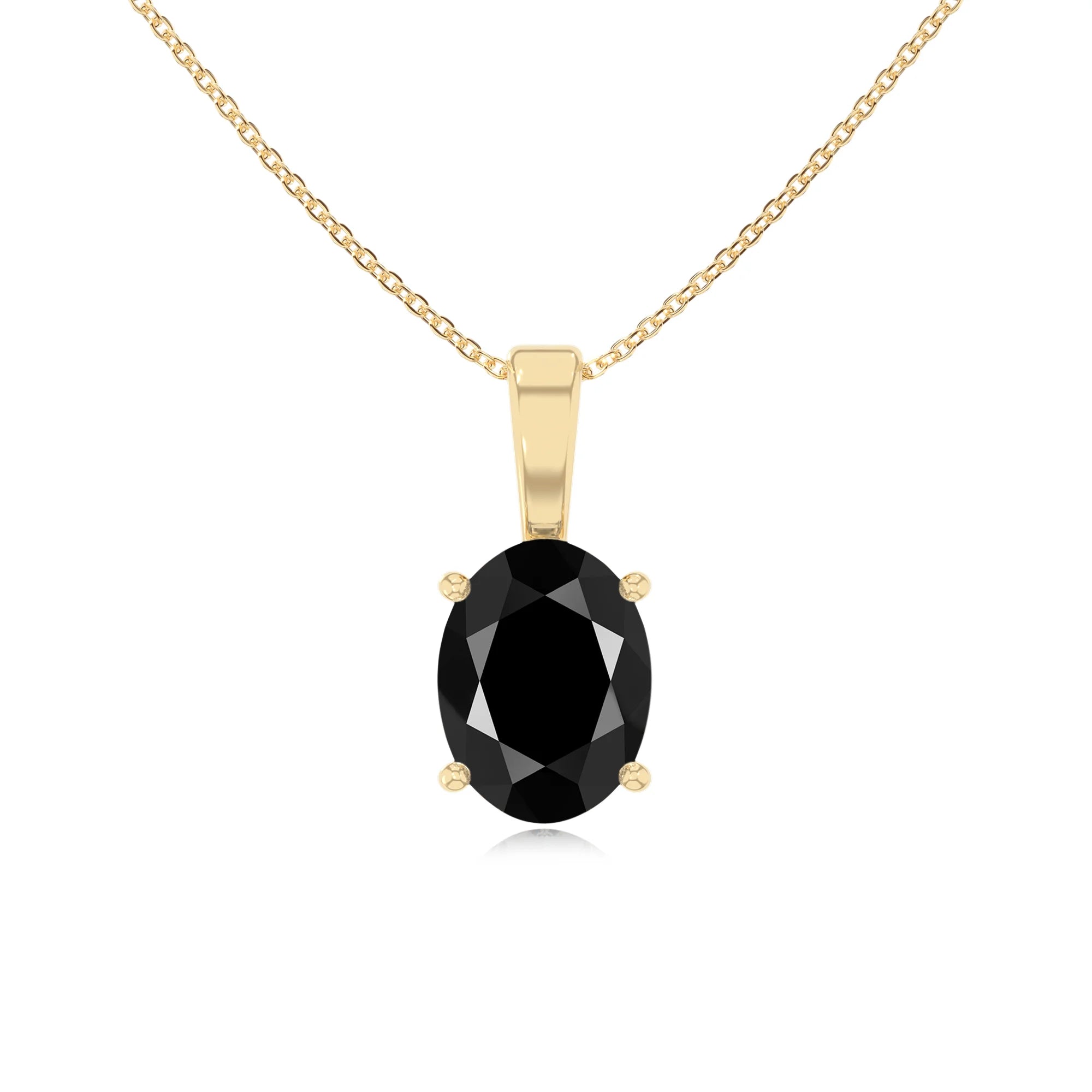 natural black-onyx oval solitaire necklaces in yellow gold 