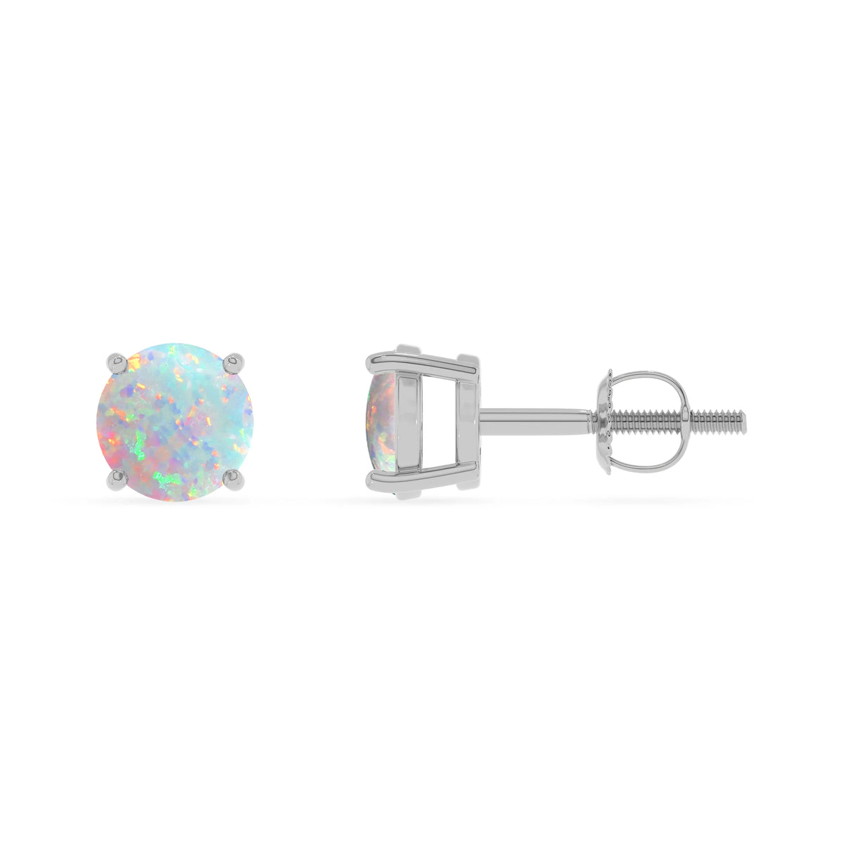 lab grown opal round stud earrings in sterling silver 