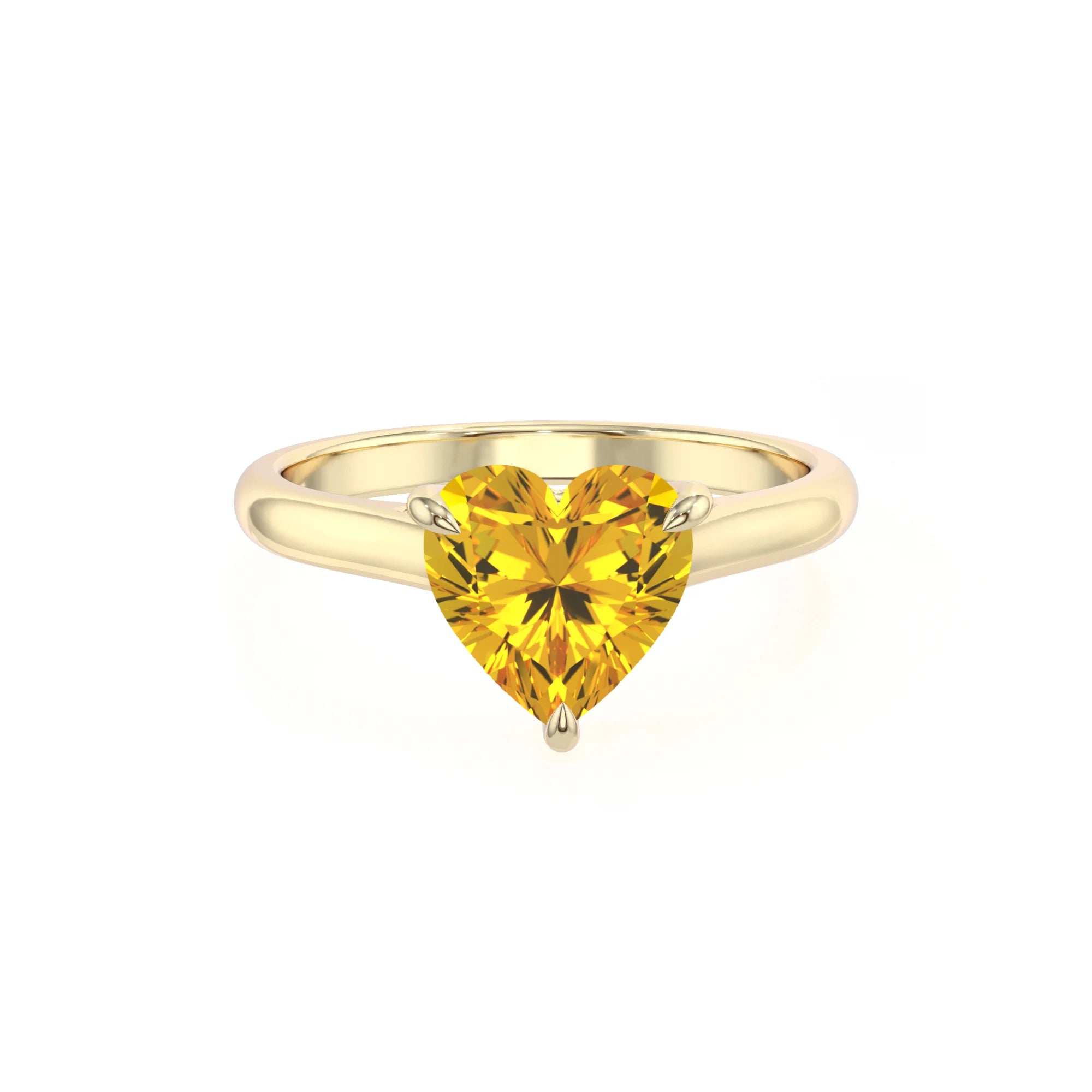 lab grown yellow-sapphire heart solitaire rings in yellow gold 