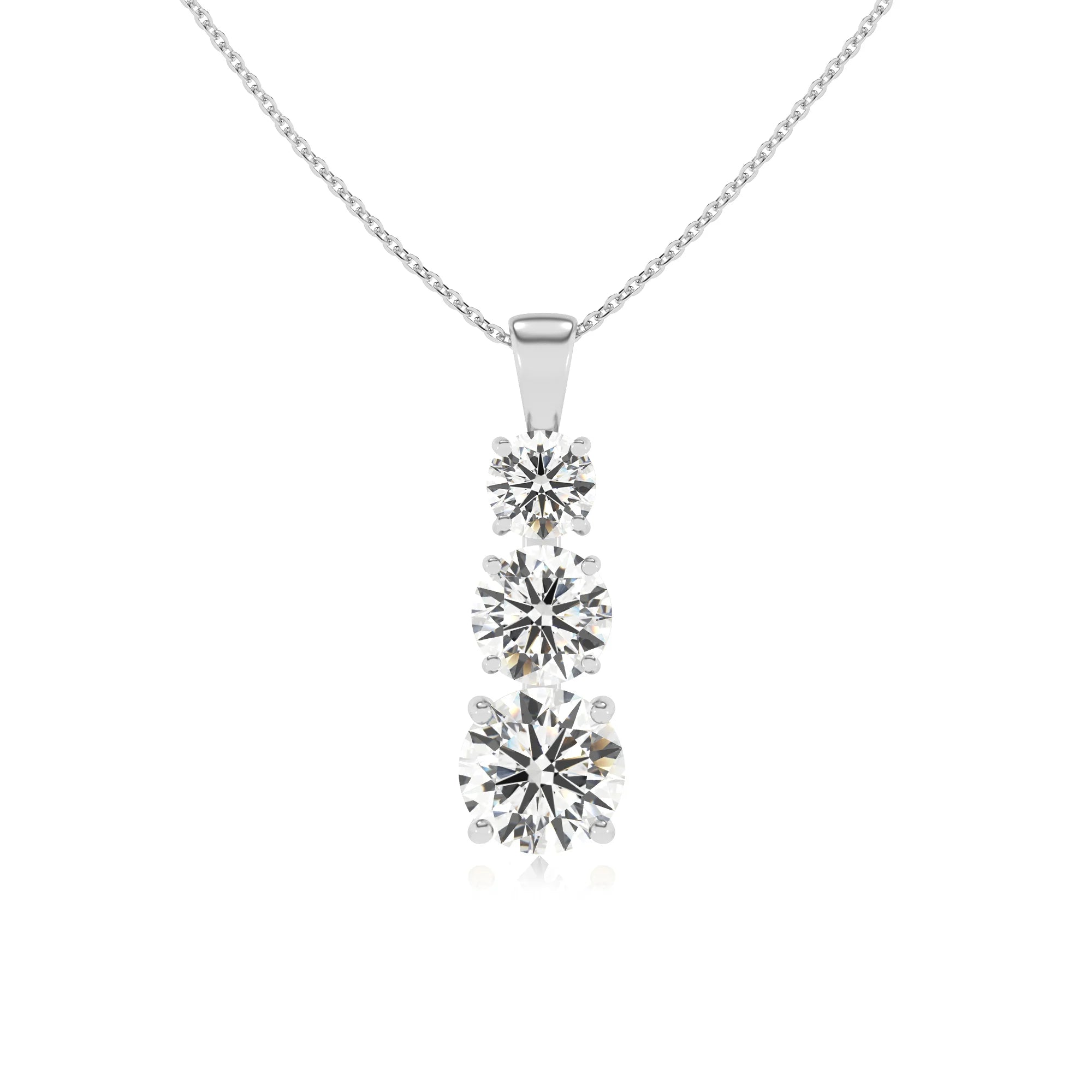 lab grown moissanite round bar v-bale necklaces in white gold 