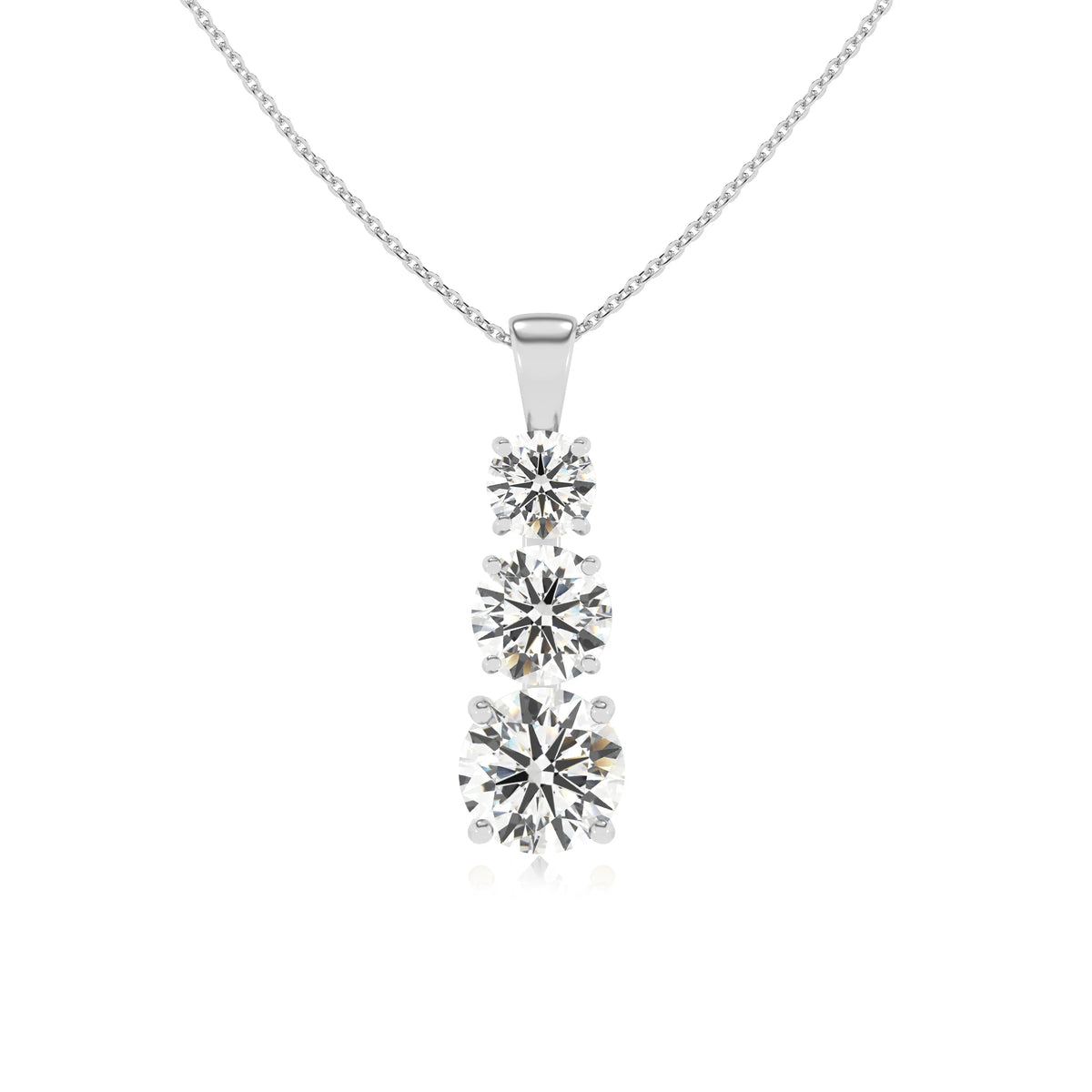lab grown moissanite round bar v-bale necklaces in white gold 