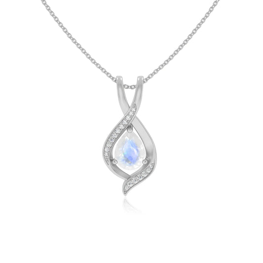natural rainbow-moonstone pear solitaire necklaces in sterling silver 