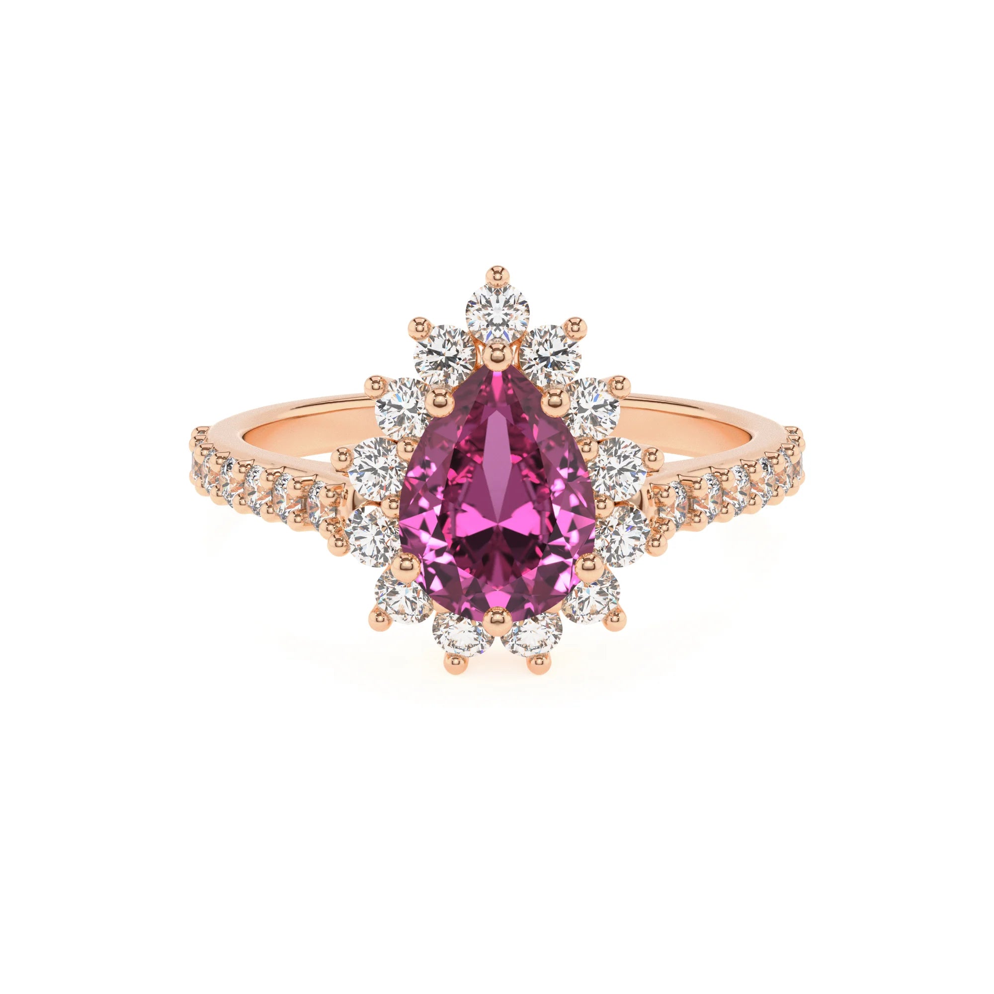 lab grown pink-sapphire pear solitaire rings in rose gold 