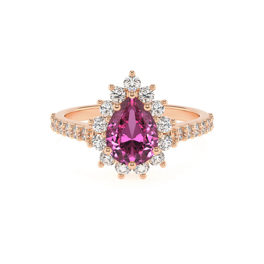 lab grown pink-sapphire pear solitaire rings in rose gold 
