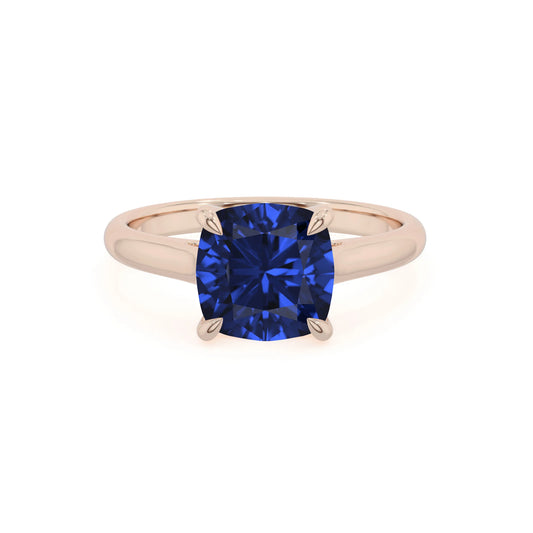 lab grown blue-sapphire cushion solitaire rings in rose gold 