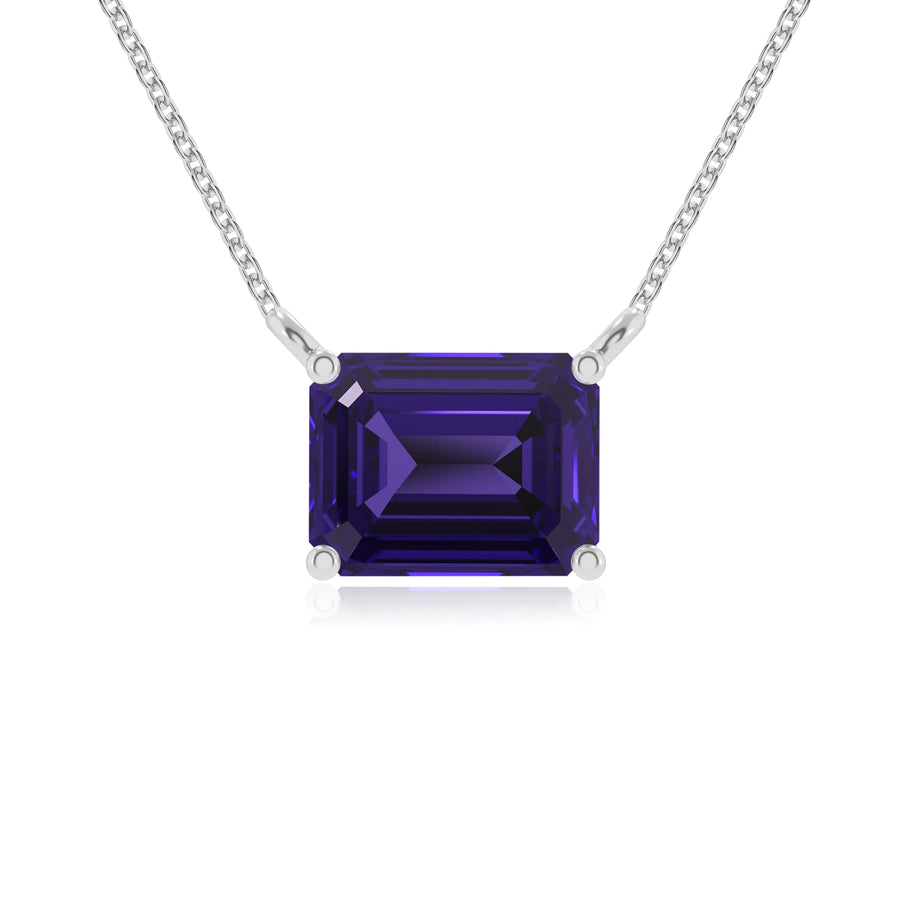 lab grown tanzanite emerald cut solitaire necklaces in white gold 
