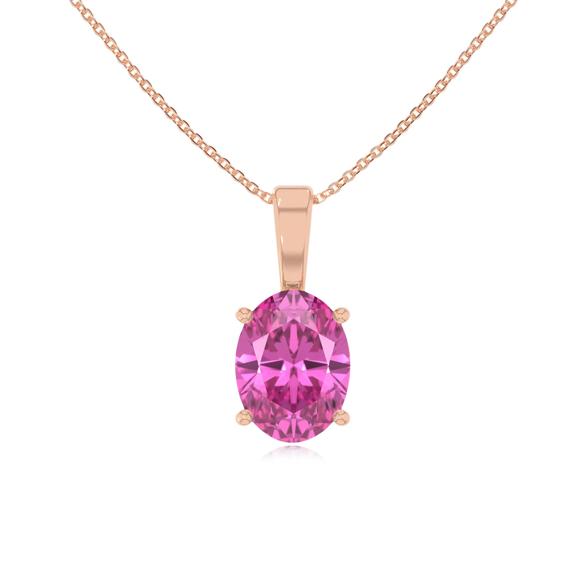 lab grown pink-sapphire oval solitaire necklaces in rose gold 