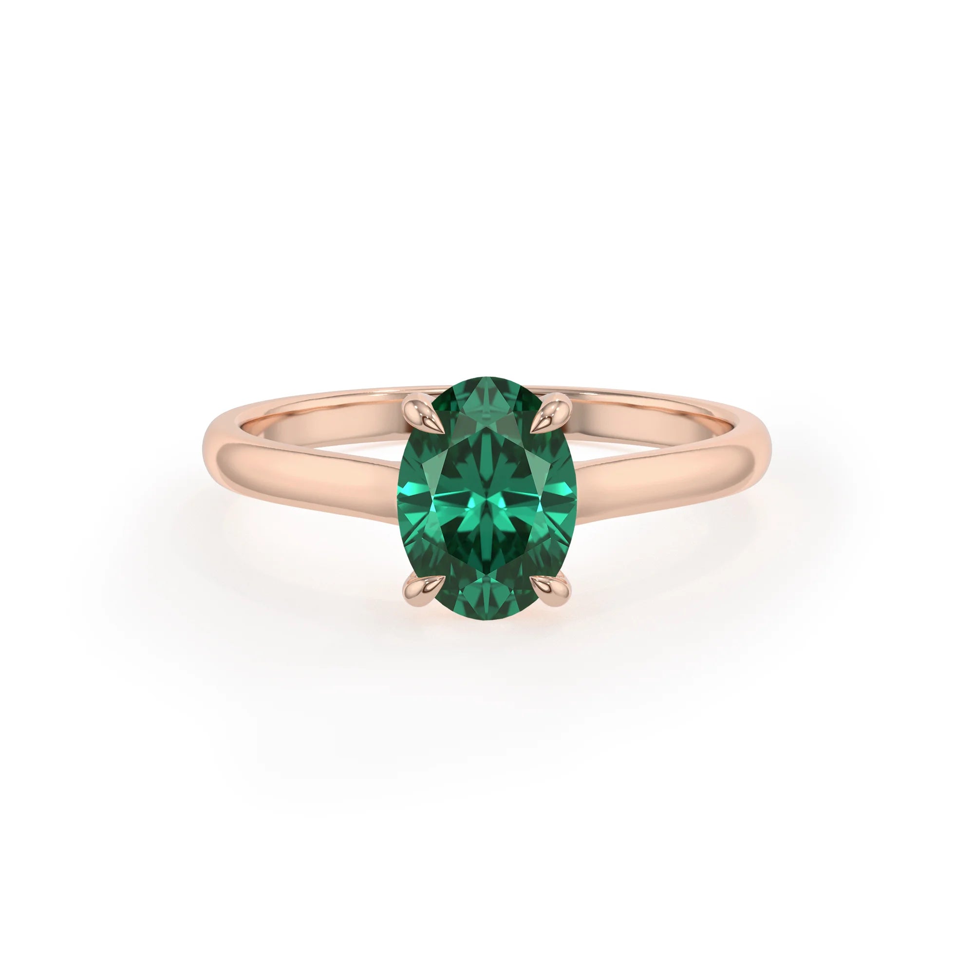 lab grown emerald oval solitaire rings in rose gold 