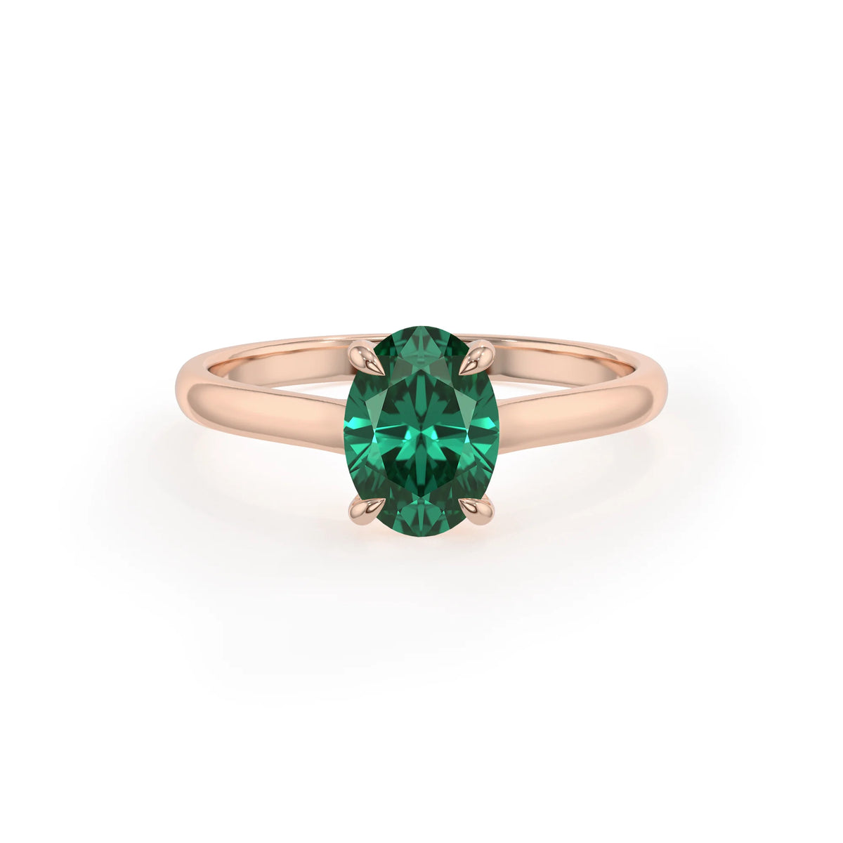 lab grown emerald oval solitaire rings in rose gold 
