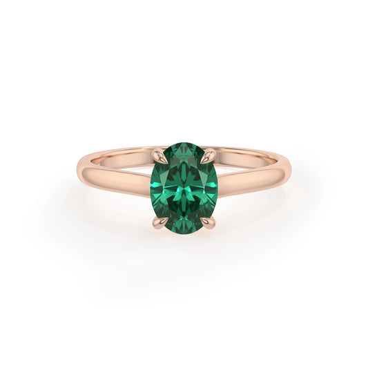 lab grown emerald oval solitaire rings in rose gold 