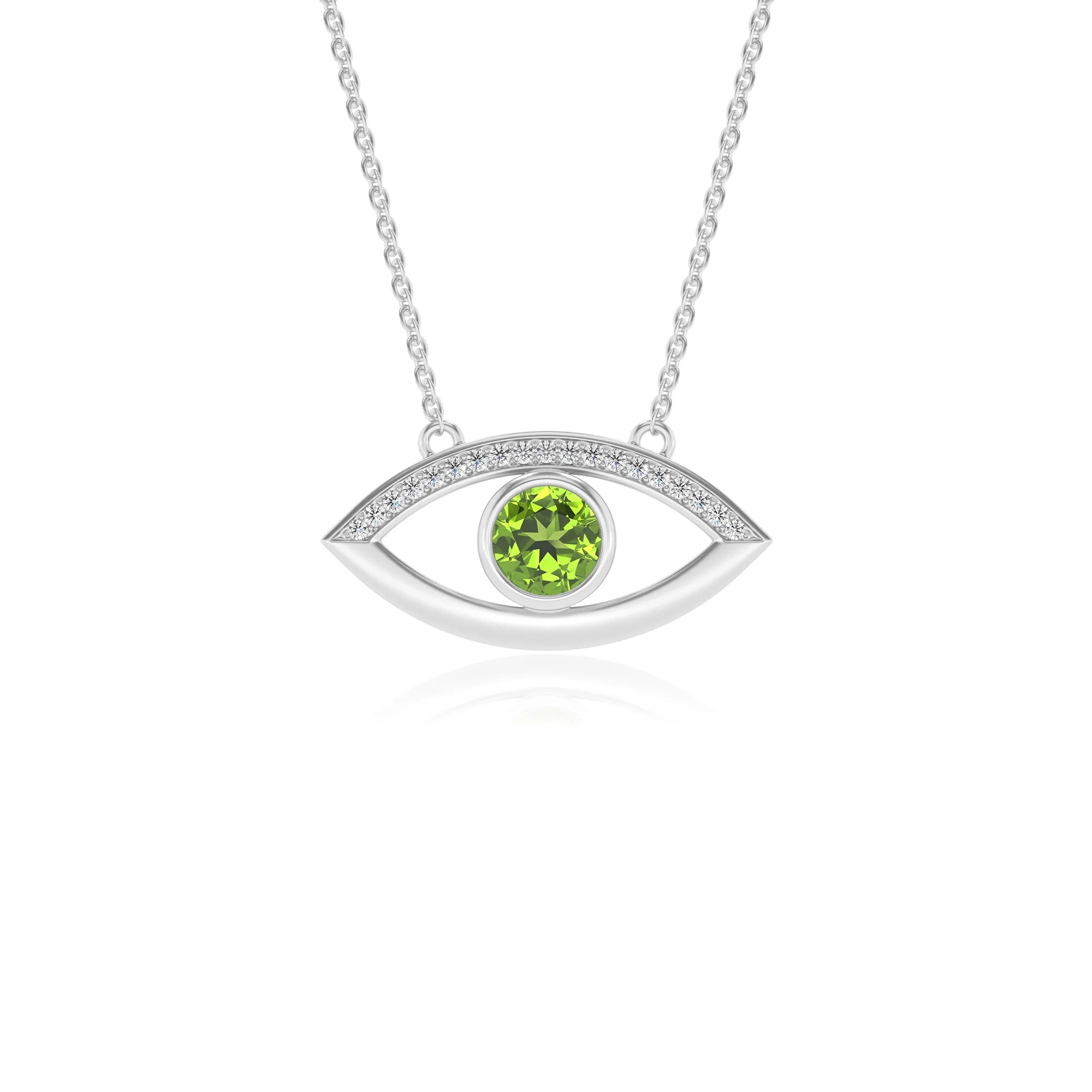 natural peridot round solitaire necklaces in platinum 