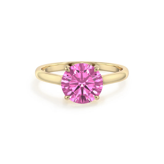 lab grown pink-sapphire round solitaire rings in yellow gold 