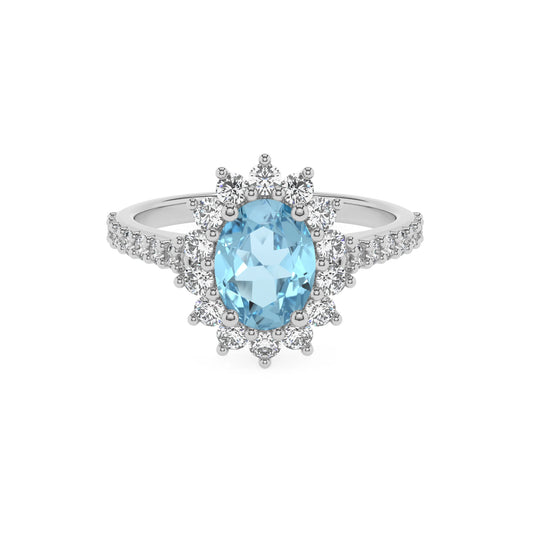lab grown aquamarine oval solitaire rings in white gold 