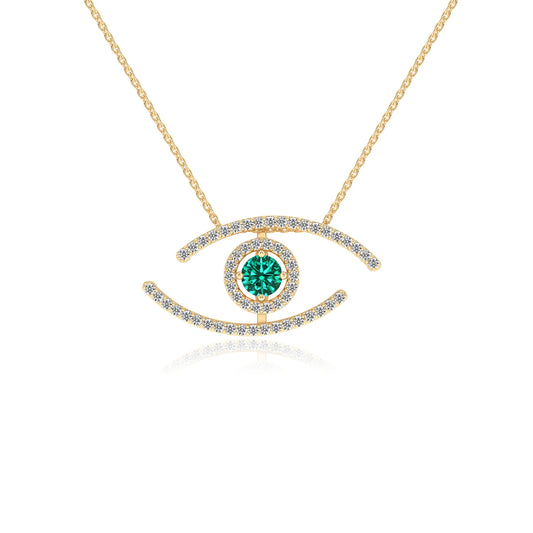 lab grown emerald round solitaire necklaces in yellow gold 