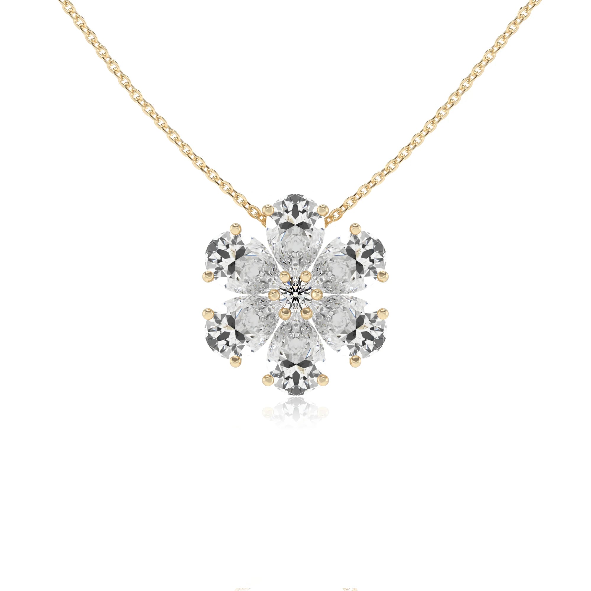 lab grown moissanite pear solitaire necklaces in yellow gold 