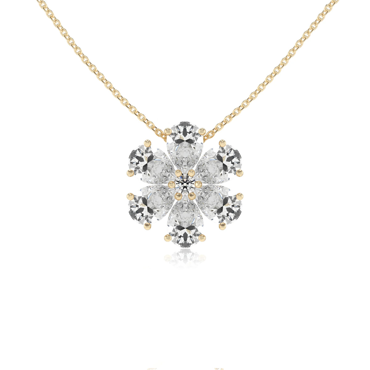 lab grown moissanite pear solitaire necklaces in yellow gold 