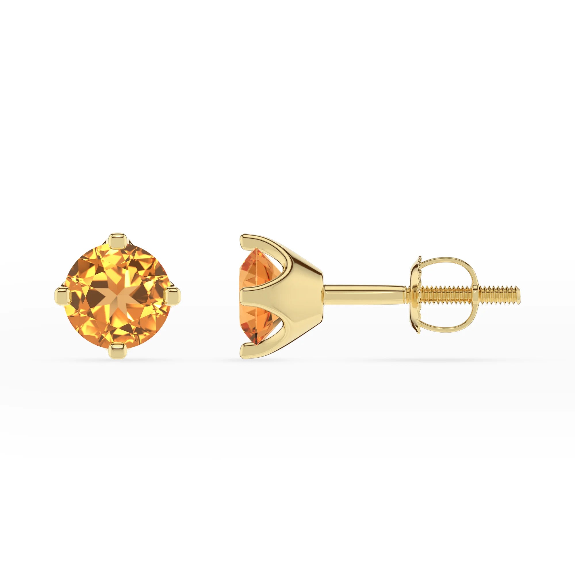 lab grown citrine round stud earrings in yellow gold 