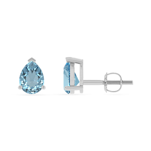 lab grown aquamarine pear stud earrings in white gold 
