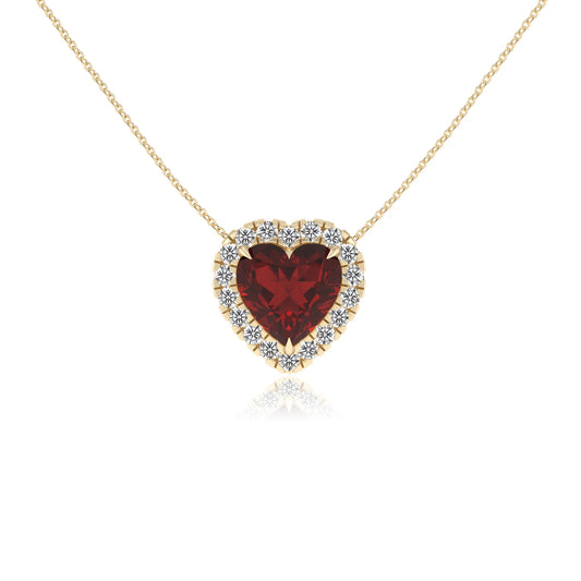 natural garnet heart solitaire necklaces in yellow gold 