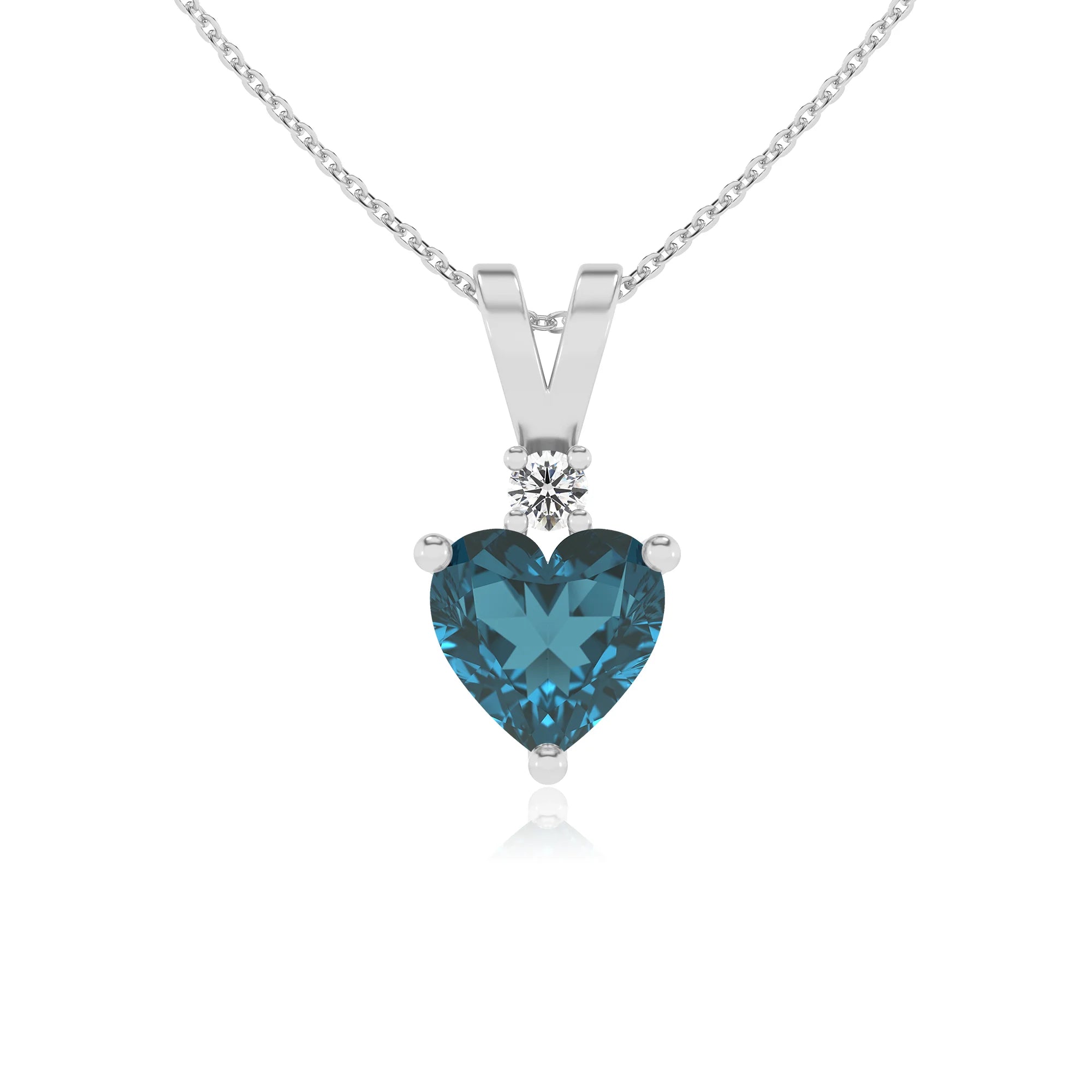 natural london-blue-topaz heart solitaire v-bale necklaces in white gold 